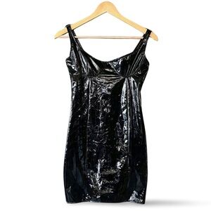 Black PVC Vinyl Mini Dress Goth Club Y2K Fetish Style | Small
